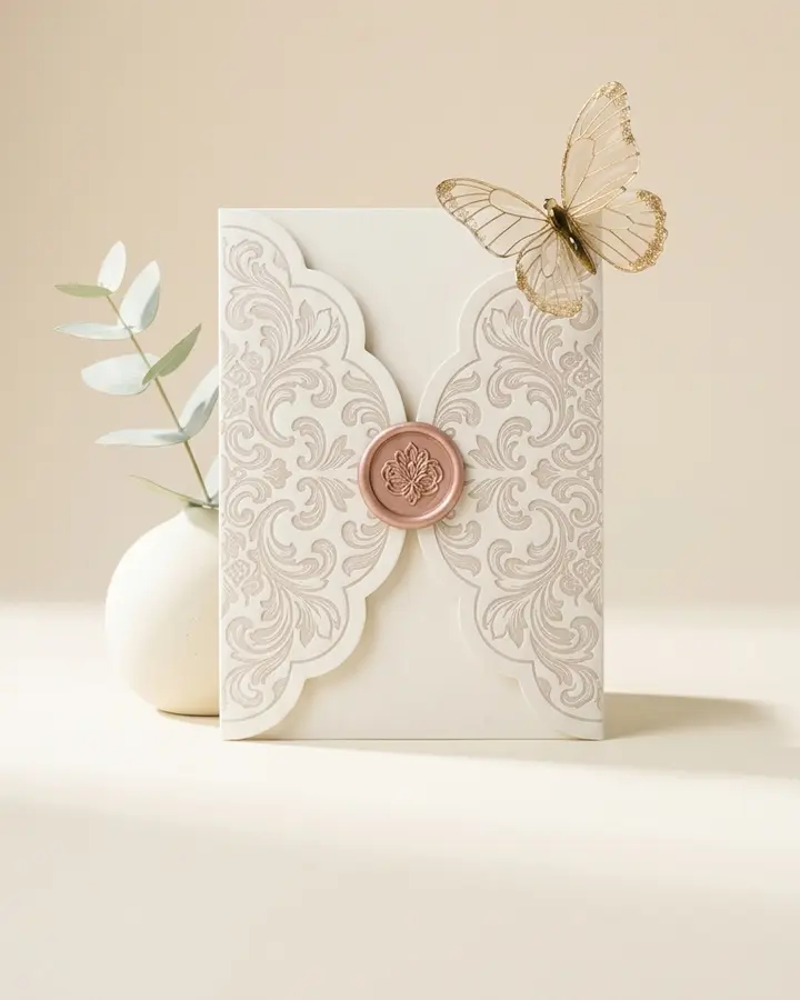 Invitație tip pocketfold cu sigiliu de ceară